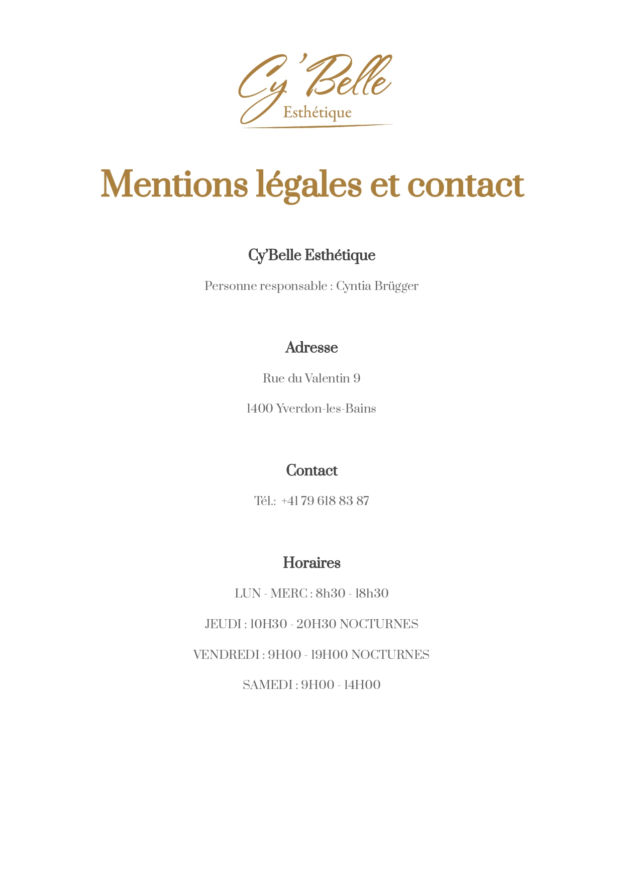 Mentions légales - Cy'Belle Esthétique